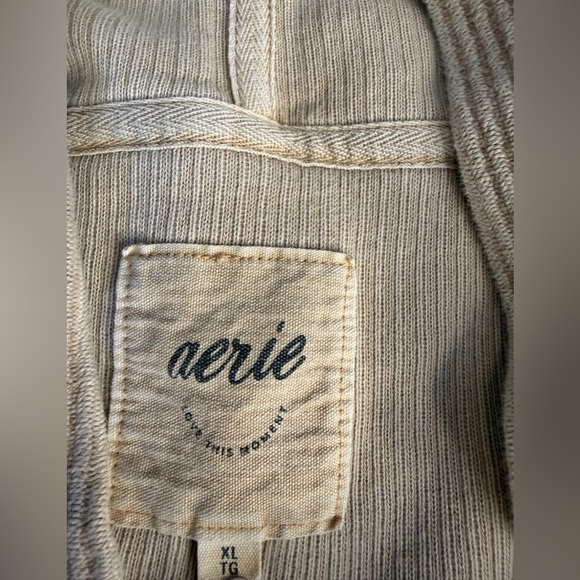 Aerie Oversized Waffle Knit Hoodie XL Neutral Henley Pullover Lounge - Picture 8 of 9